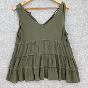 Arizona Jeans Co Top Womens Small Green Rayon Tank Top Ruched Layers Sleeveless